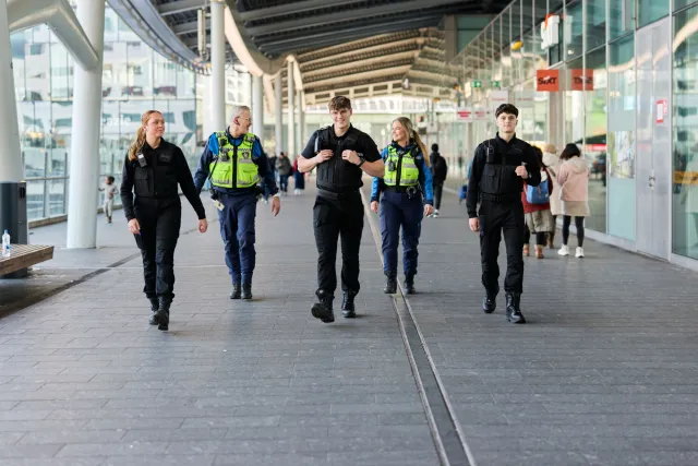 Studenten HTV lopen op straat met boa's